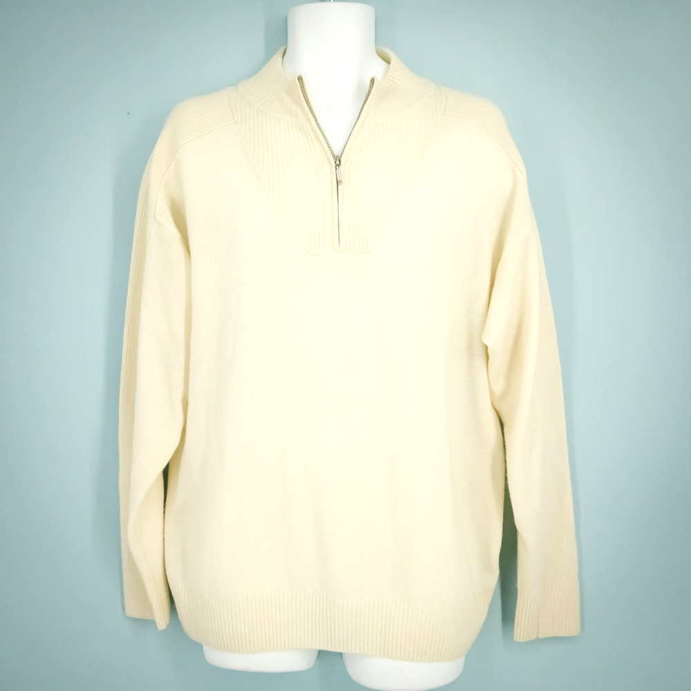 Scott & Scott London Size Medium M Ivory 1/4 Zip Merino Wool Cashmere Sweater